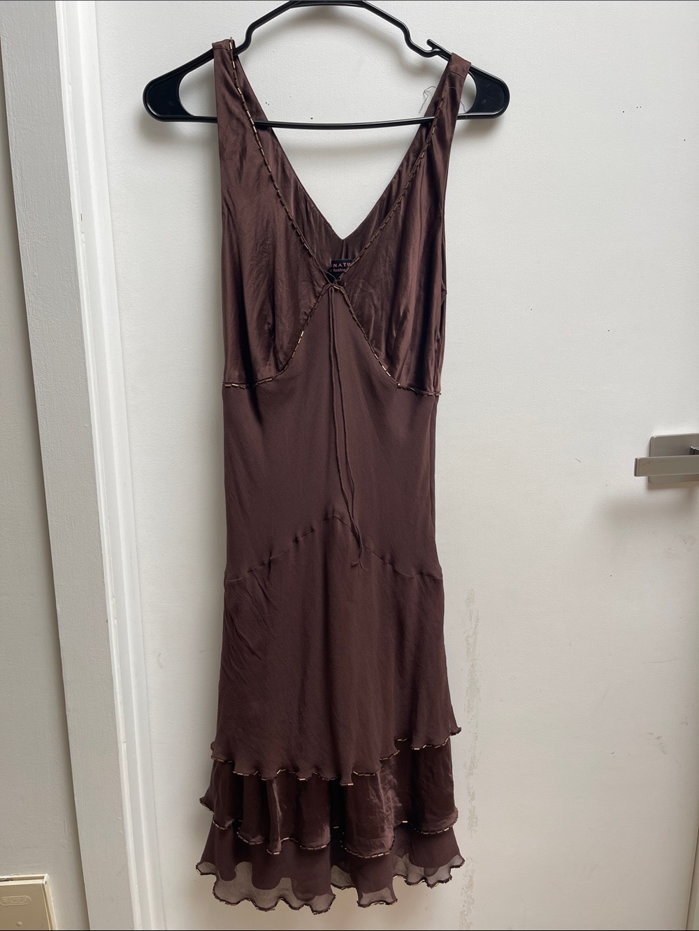 Signature by Robbie Bee Chocolate Brown V-Neck Tiered Ruffle Chemise